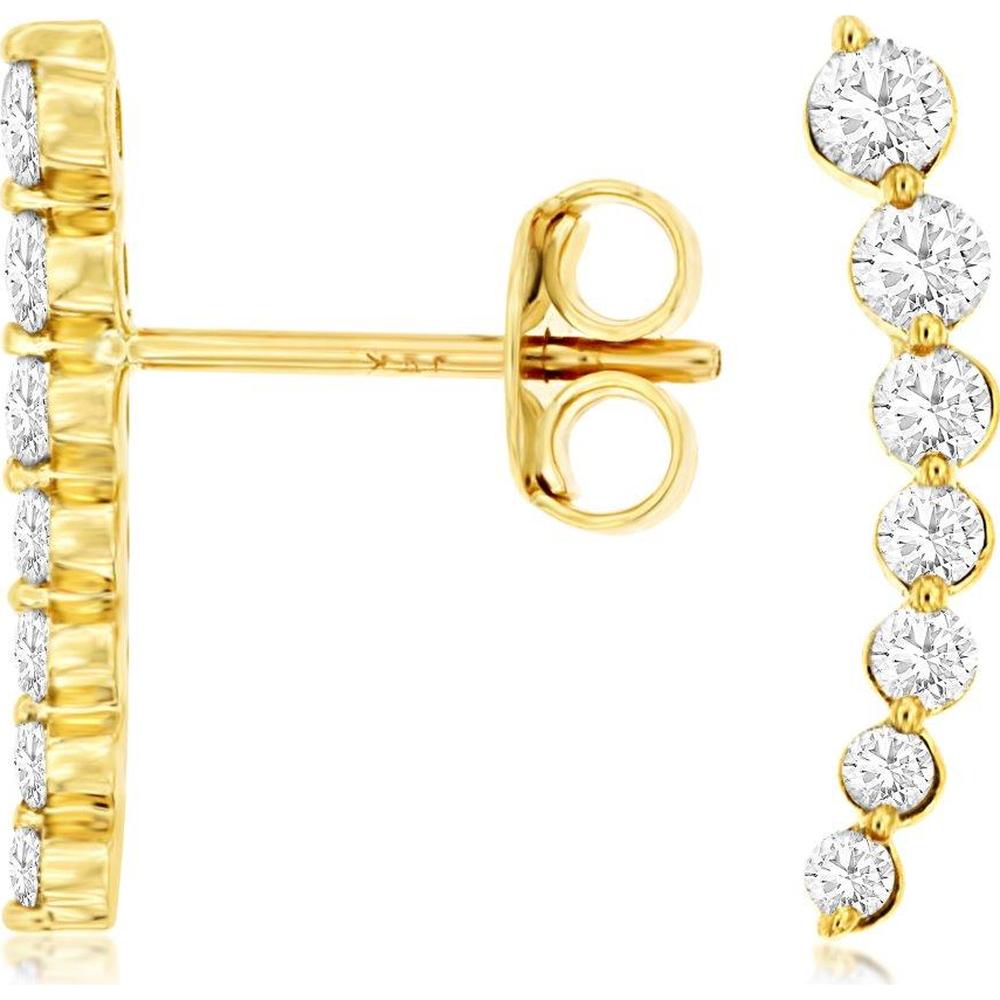 14K Yellow Gold Round Diamond Earrings - 1.06 Carats Total Diamond Weight