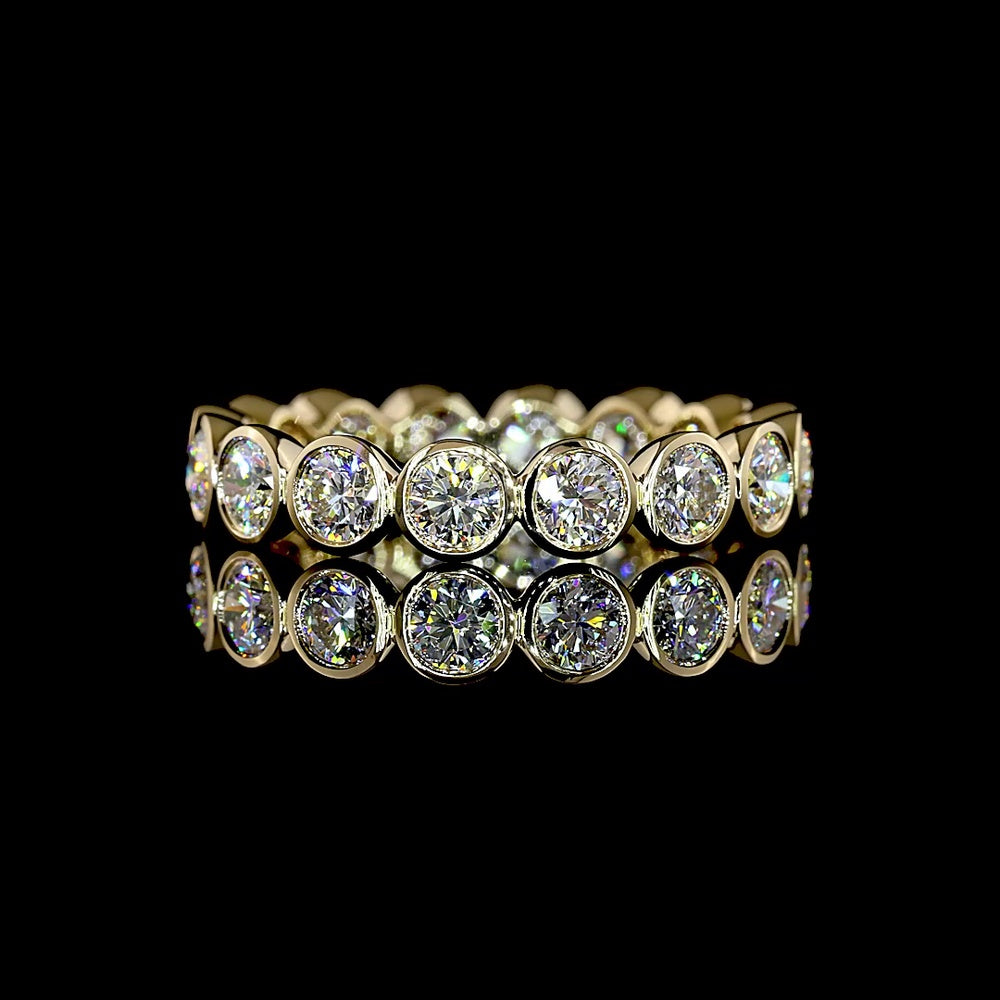 14K Yellow Gold Round Diamond Eternity Band with Bezel Setting - 2.00 Carat Total Weight Lab Grown E-F VS1 Diamonds - Covaloro Fine Jewelry