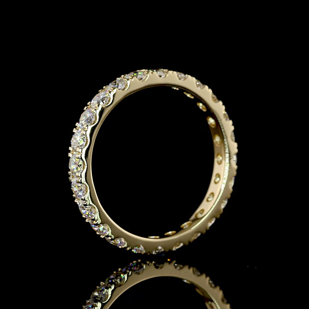 14K Yellow Gold Round Diamond Eternity Band with Pavé Micro Setting - 1.24 Carats Total Carat Weight, 24 Brilliant Cut Lab Grown Diamonds (E-F Color, VS1 Clarity) - Covaloro Fine Jewelry