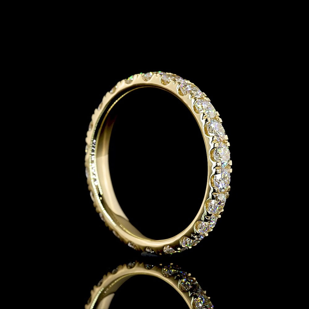 14K Yellow Gold Round Diamond Eternity Band with Pavé Micro Setting - 22 Brilliant Cut Lab Diamonds, 1.55 Carat Total Weight, E-F Color, VS Clarity - Covaloro Fine Jewelry