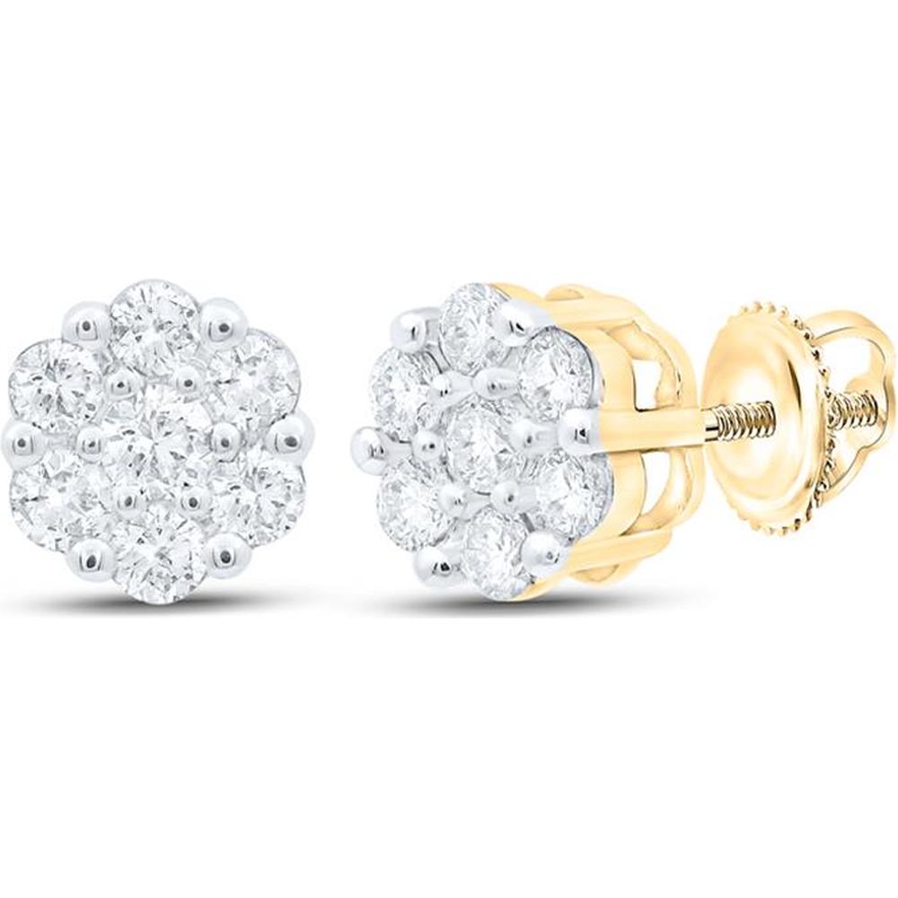 14K Yellow Gold Round Diamond Flower Cluster Earrings - 0.19 Carat Total Diamond Weight