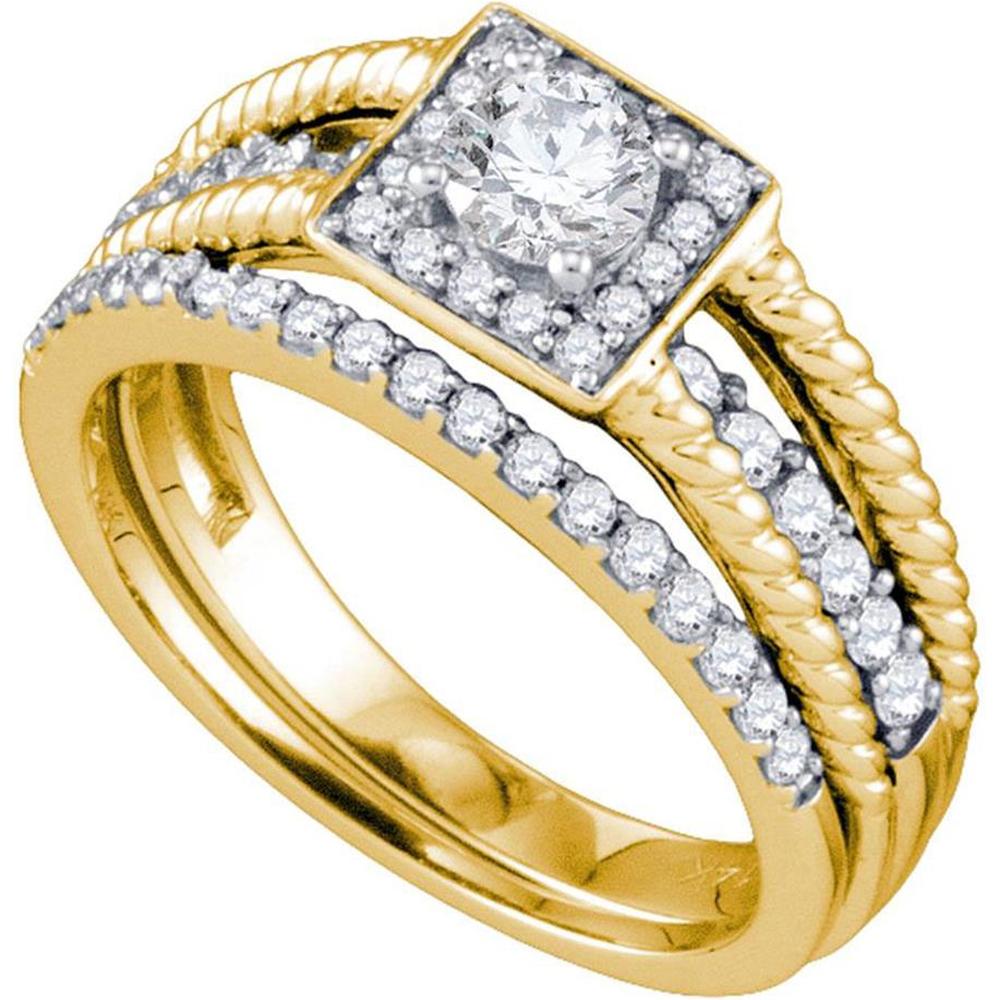 14K Yellow Gold Round Diamond Halo Bridal Wedding Ring Set - 0.95 Carat Total Diamond Weight
