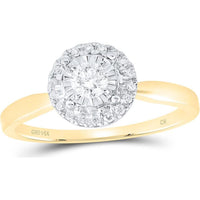 14K Yellow Gold Round Diamond Halo Engagement Ring - 1/3 Carat Total Diamond Weight