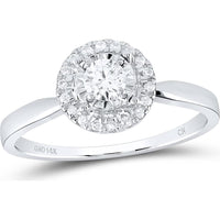 14K Yellow Gold Round Diamond Halo Engagement Ring - 1/3 Carat Total Diamond Weight