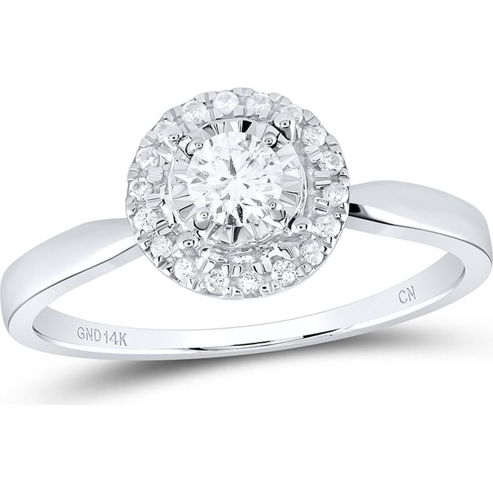 14K Yellow Gold Round Diamond Halo Engagement Ring - 1/3 Carat Total Diamond Weight