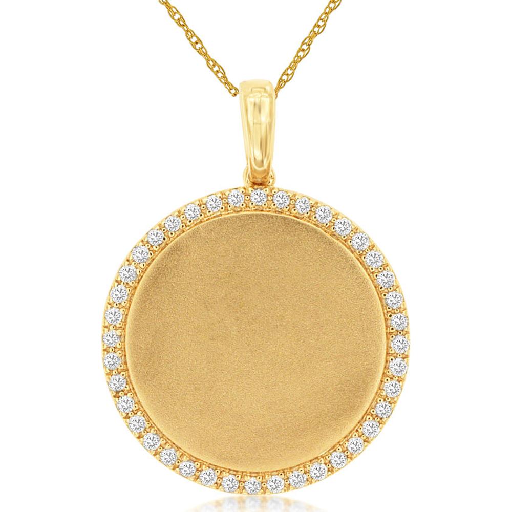 14K Yellow Gold Round Diamond Halo Medallion Pendant Necklace - 0.16 Carat Total Diamond Weight - Royal Jewelry