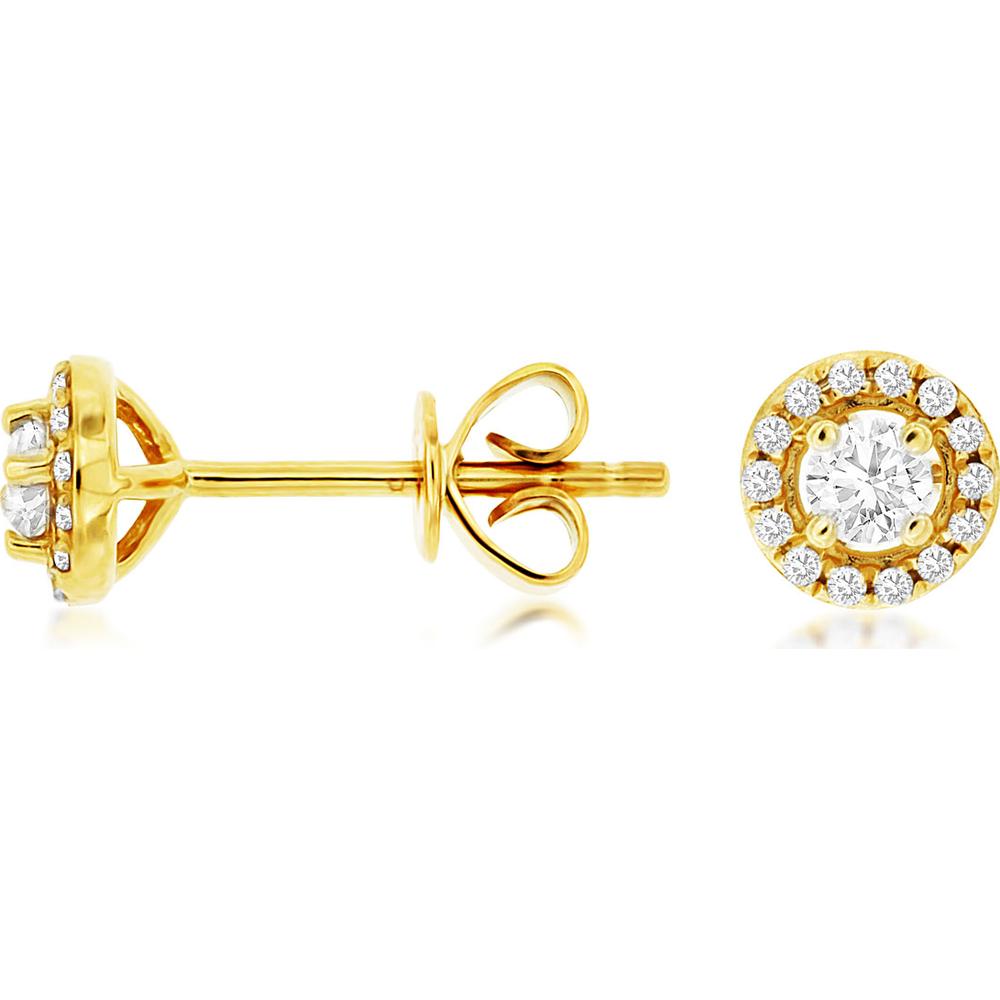 14K Yellow Gold Round Diamond Halo Stud Earrings with Push Backs - 0.25 Carat Total Diamond Weight - Royal Jewelry