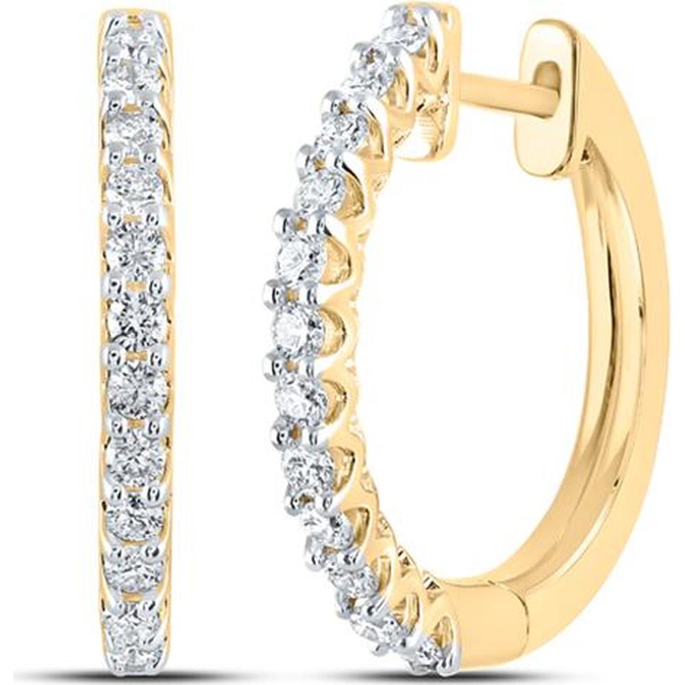 14K Yellow Gold Round Diamond Hoop Earrings - 1/2 Carat Total Diamond Weight