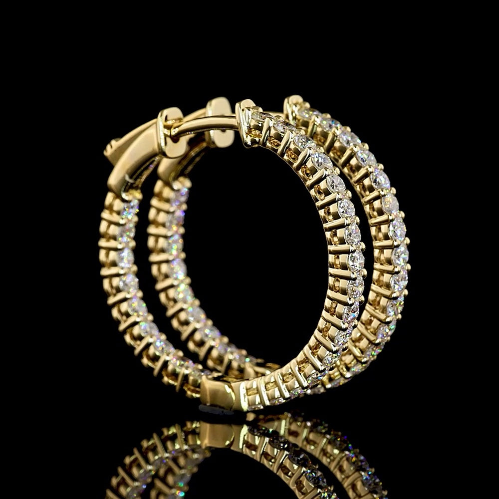 14K Yellow Gold Round Diamond Hoop Earrings with Hinged Backs - 0.94 Total Carat Weight E-F VS Lab Diamonds - Covaloro Fine Jewelry