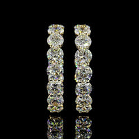 14K Yellow Gold Round Diamond Hoop Earrings with Prong Set Brilliant Cut Lab Diamonds - 12.59 Carat Total Weight - Covaloro Fine Jewelry