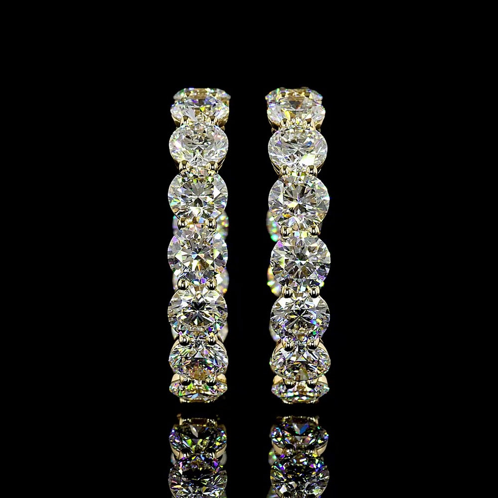 14K Yellow Gold Round Diamond Hoop Earrings with Prong Set Brilliant Cut Lab Diamonds - 12.59 Carat Total Weight - Covaloro Fine Jewelry