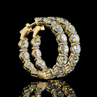 14K Yellow Gold Round Diamond Hoop Earrings with Prong Set Brilliant Cut Lab Diamonds - 12.59 Carat Total Weight - Covaloro Fine Jewelry