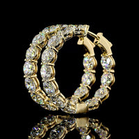 14K Yellow Gold Round Diamond Hoop Earrings with Prong Set Brilliant Cut Lab Diamonds - 12.59 Carat Total Weight - Covaloro Fine Jewelry