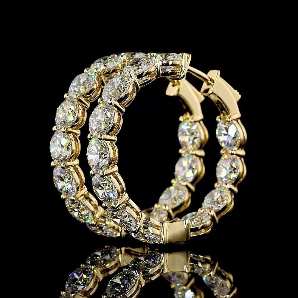 14K Yellow Gold Round Diamond Hoop Earrings with Prong Set Brilliant Cut Lab Diamonds - 12.59 Carat Total Weight - Covaloro Fine Jewelry
