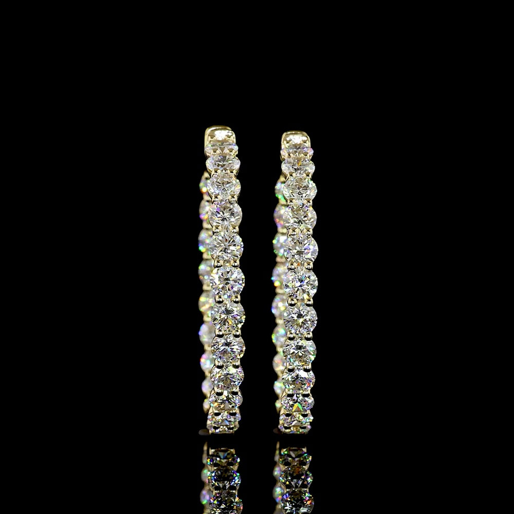 14K Yellow Gold Round Diamond Hoop Earrings with Prong Set Lab Grown Diamonds - 5.18 Carat Total Weight (E-F Color, VS1 Clarity) - Covaloro Fine Jewelry