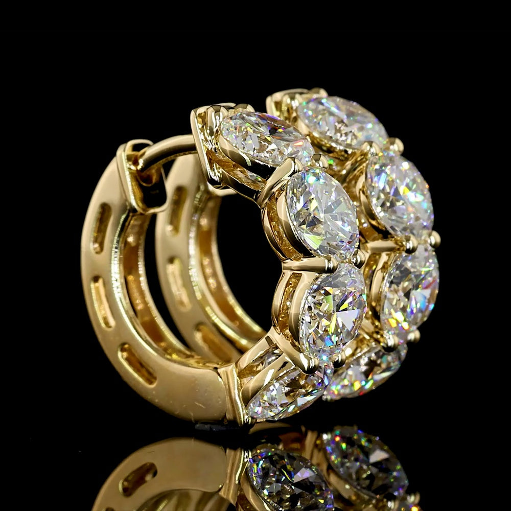 14K Yellow Gold Round Diamond Huggie Earrings with 8 Brilliant Cut Natural Stones - 3.13 Carat Total Diamond Weight - Covaloro Fine Jewelry