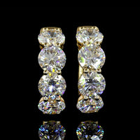 14K Yellow Gold Round Diamond Huggie Earrings with 8 Brilliant Cut Natural Stones - 3.13 Carat Total Diamond Weight - Covaloro Fine Jewelry