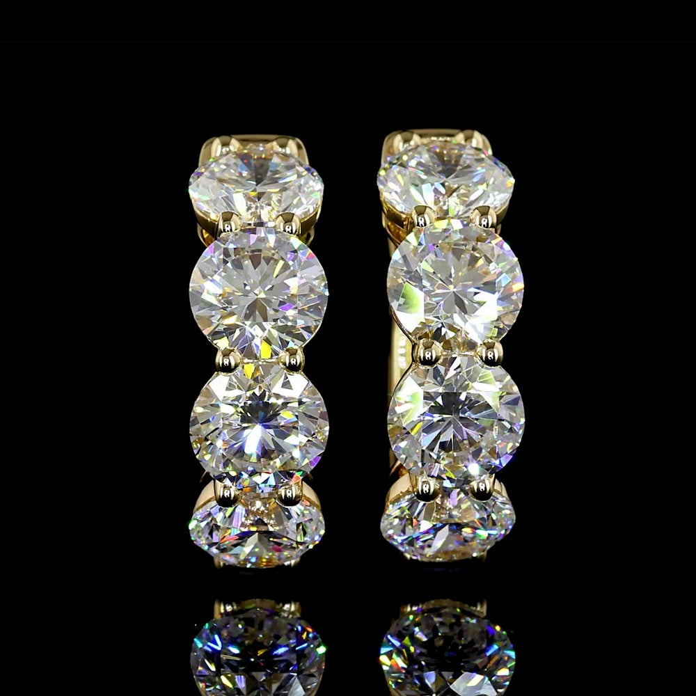 14K Yellow Gold Round Diamond Huggie Earrings with 8 Brilliant Cut Natural Stones - 3.13 Carat Total Diamond Weight - Covaloro Fine Jewelry
