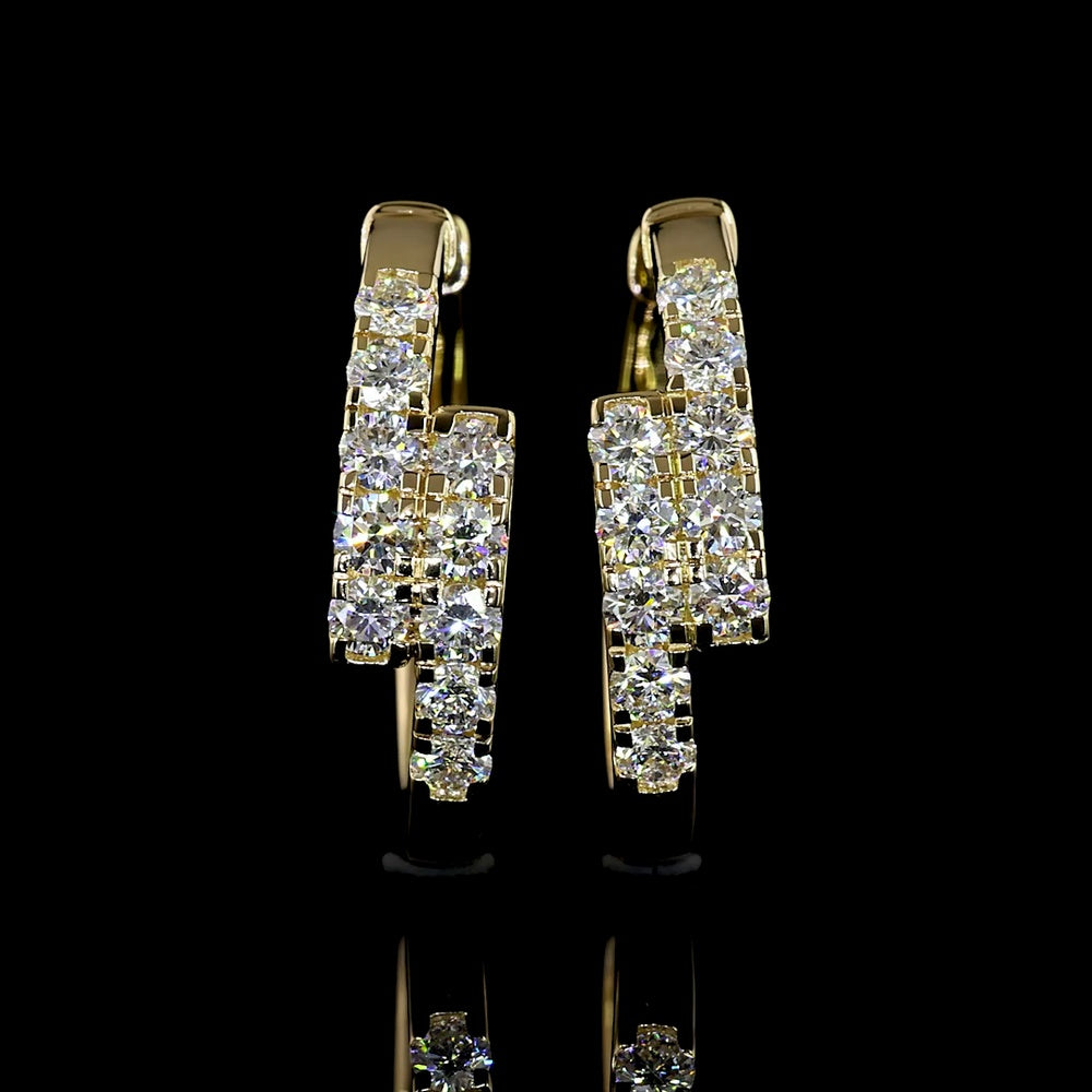 14K Yellow Gold Round Diamond Huggie Earrings with Pavé Micro Setting - 1.26 Carats Total Diamond Weight (Lab Grown, E-F Color, VS2 Clarity) - Covaloro Fine Jewelry