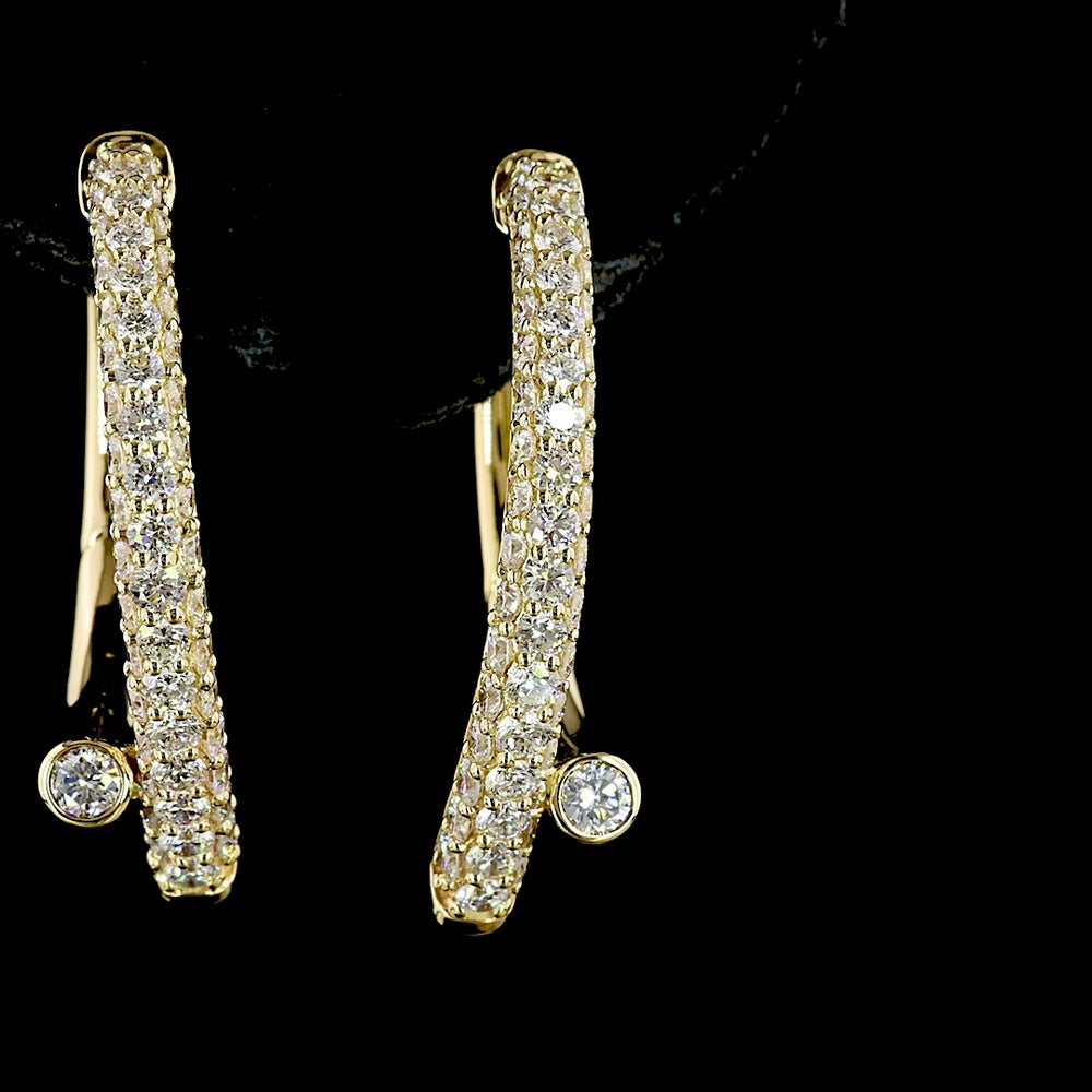 14K Yellow Gold Round Diamond Huggie Earrings with Prong and Bezel Set Lab Diamonds - 2.46 Carat Total Diamond Weight - Covaloro Fine Jewelry