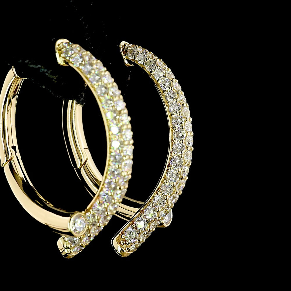 14K Yellow Gold Round Diamond Huggie Earrings with Prong and Bezel Set Lab Diamonds - 2.46 Carat Total Diamond Weight - Covaloro Fine Jewelry