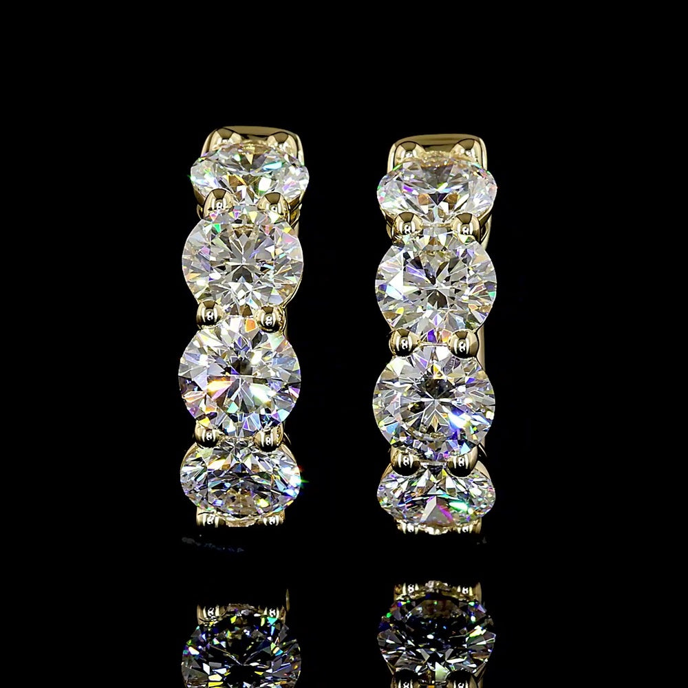 14K Yellow Gold Round Diamond Huggie Earrings with Prong Set Lab-Grown Stones - 2.36 Carats Total Diamond Weight - Covaloro Fine Jewelry