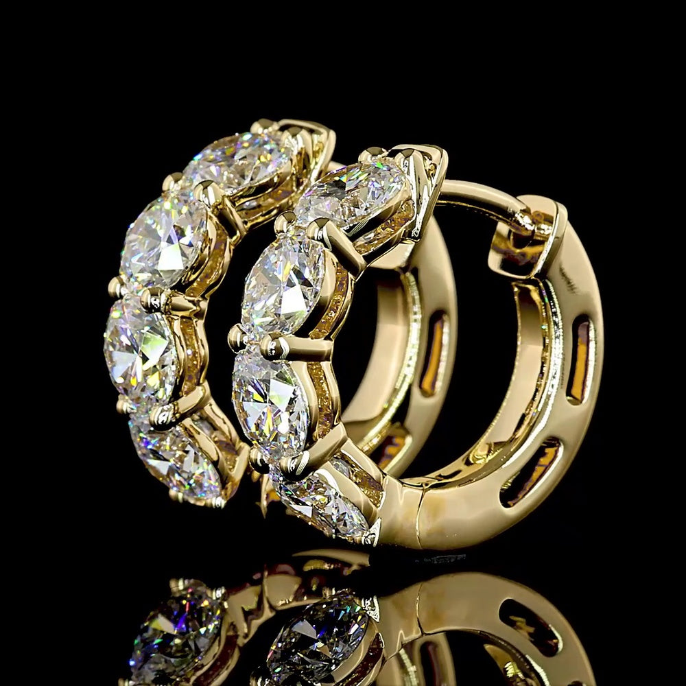 14K Yellow Gold Round Diamond Huggie Earrings with Prong Set Lab-Grown Stones - 2.36 Carats Total Diamond Weight - Covaloro Fine Jewelry