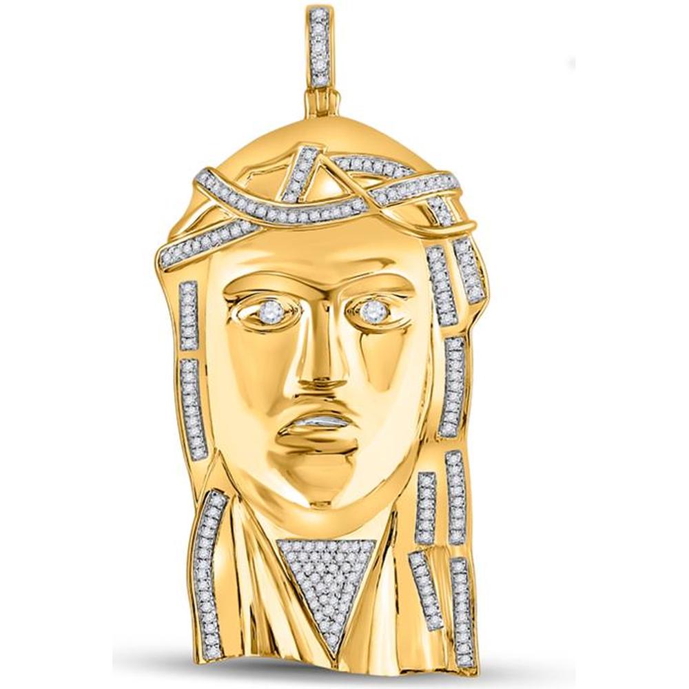 14K Yellow Gold Round Diamond Jesus Face Charm Pendant - 1/2 Carat Total Diamond Weight