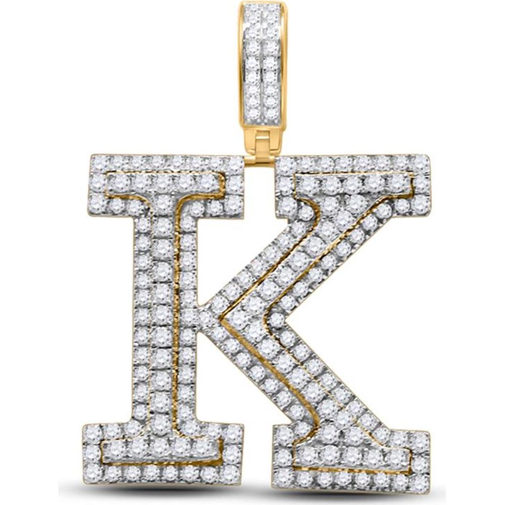 14K Yellow Gold Round Diamond K Initial Letter Charm Pendant - 2-1/3 Carat Total Diamond Weight