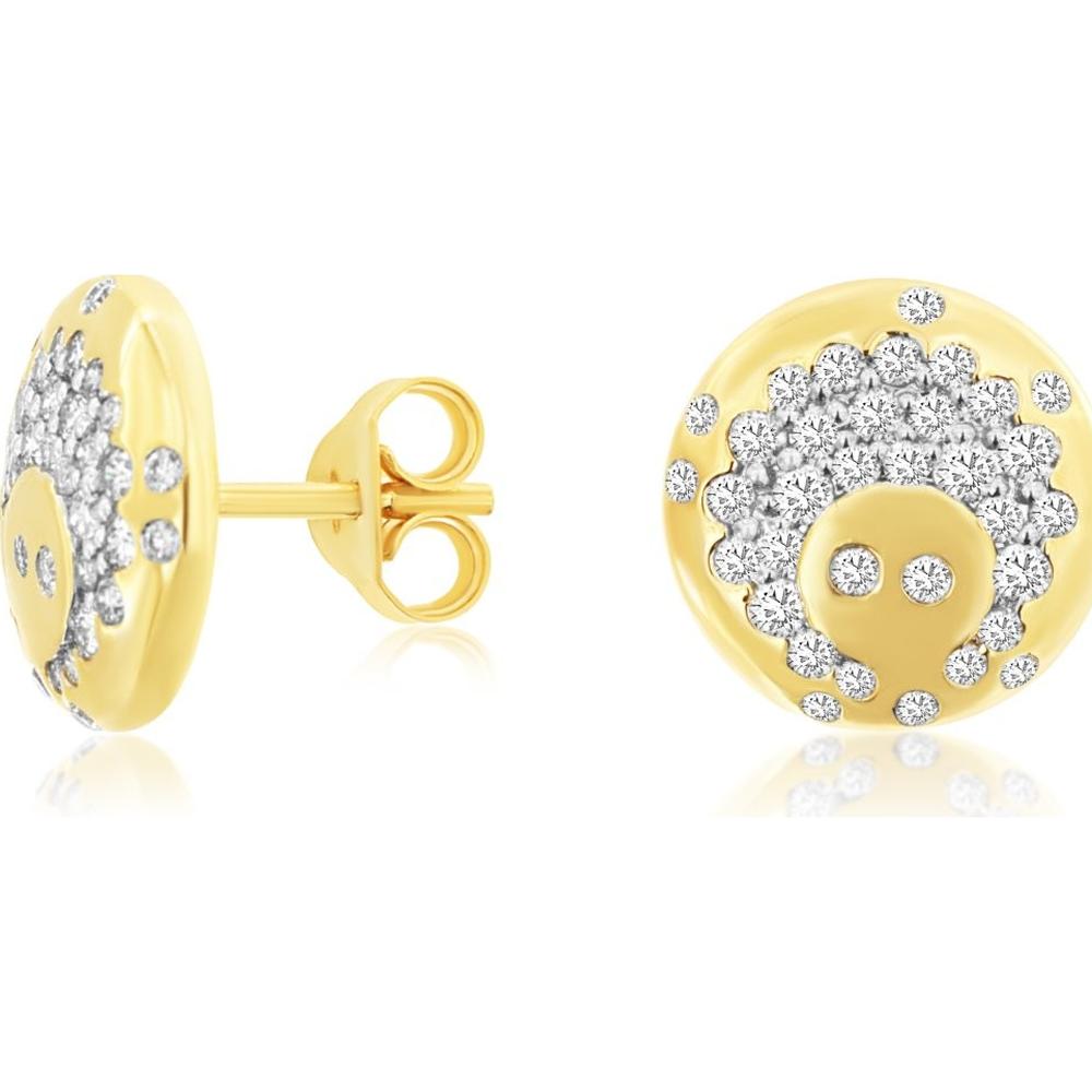 14K Yellow Gold Round Diamond Motif Stud Earrings - 0.48 Carat Total Diamond Weight - Royal Jewelry