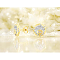 14K Yellow Gold Round Diamond Motif Stud Earrings - 0.48 Carat Total Diamond Weight - Royal Jewelry