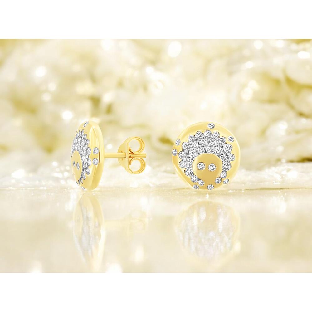 14K Yellow Gold Round Diamond Motif Stud Earrings - 0.48 Carat Total Diamond Weight - Royal Jewelry
