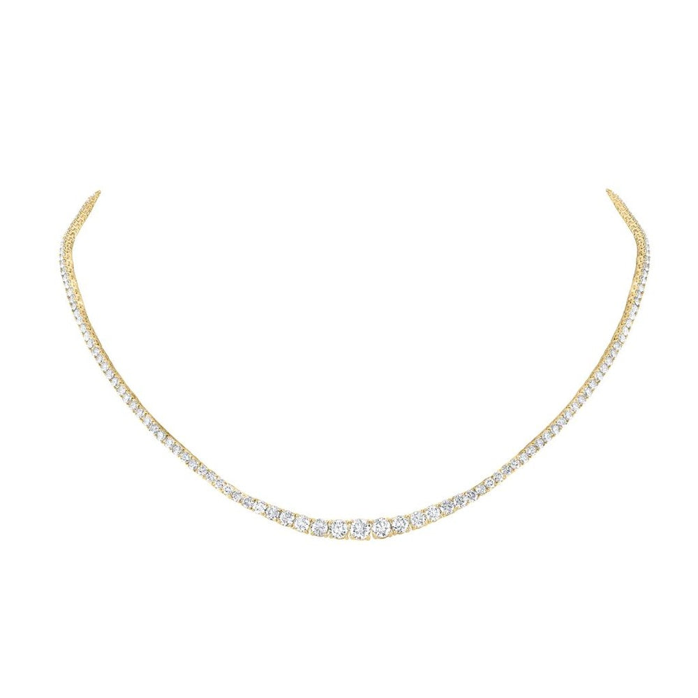 14K Yellow Gold Round Diamond Necklace - 7 and 1/5 Carat Total Diamond Weight