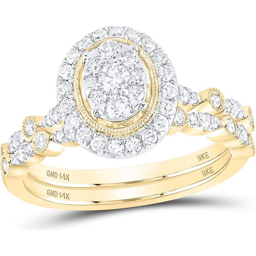 14K Yellow Gold Round Diamond Oval Bridal Wedding Ring Set - 5/8 Carat Total Diamond Weight