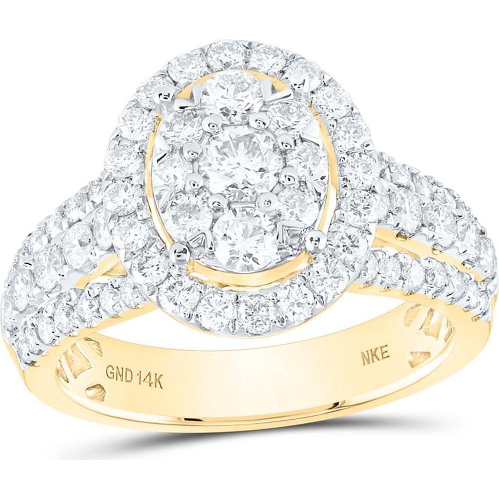 14K Yellow Gold Round Diamond Oval Halo Ring - 1.50 Carat Total Diamond Weight