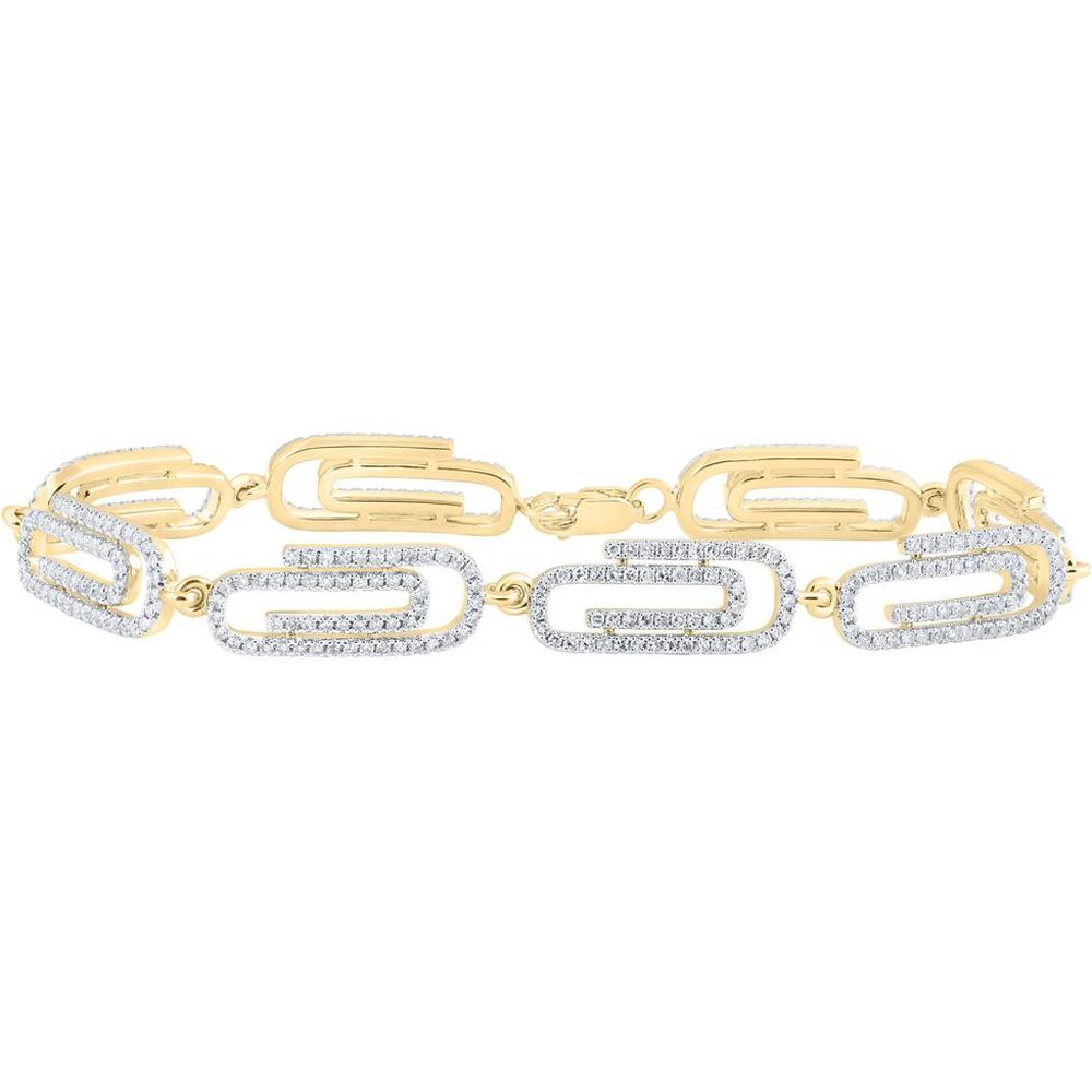 14K Yellow Gold Round Diamond Paper Clip Fashion Bracelet - 1.94 Carat Total Diamond Weight