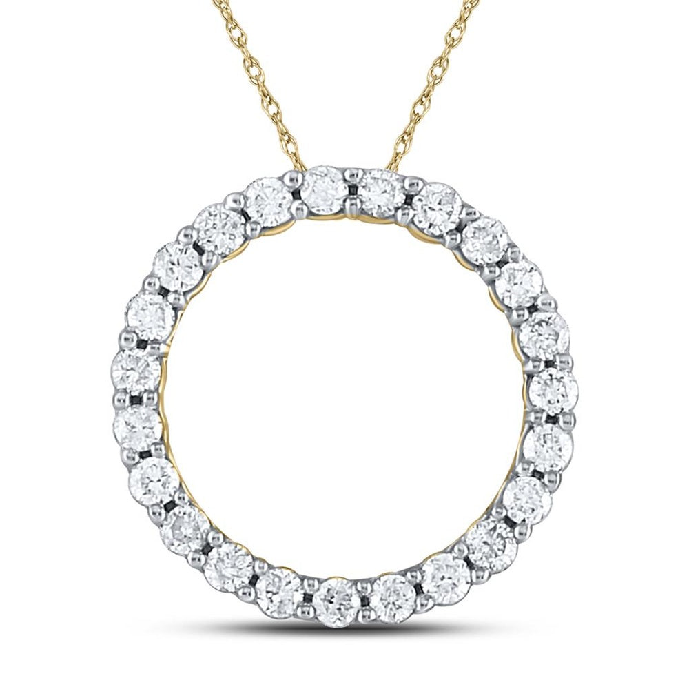 14K Yellow Gold Round Diamond Pendant - 1/4 Carat Total Diamond Weight
