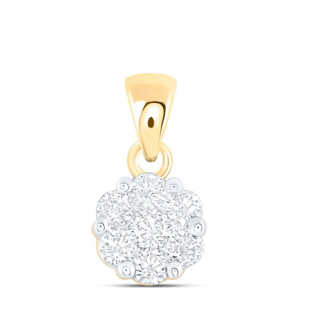 14K Yellow Gold Round Diamond Pendant