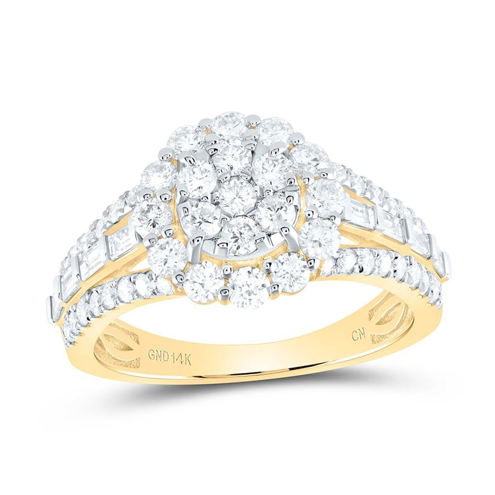 14K Yellow Gold Round Diamond Ring - 1 3/8 Carat Total Diamond Weight