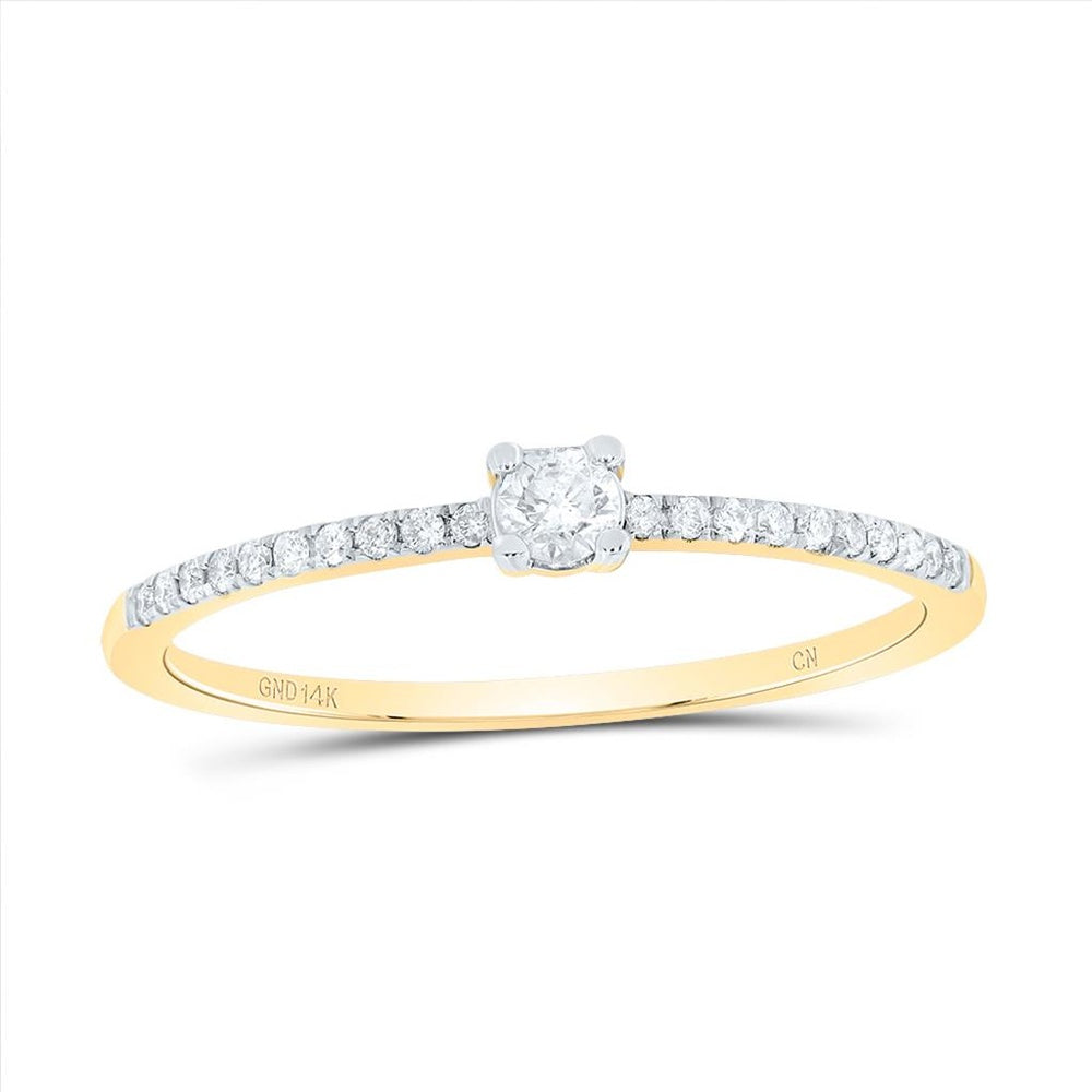 14K Yellow Gold Round Diamond Ring - 1/7 Carat Total Diamond Weight