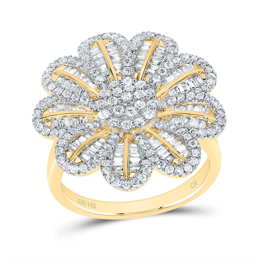 14K Yellow Gold Round Diamond Ring - 1 Carat Total Diamond Weight