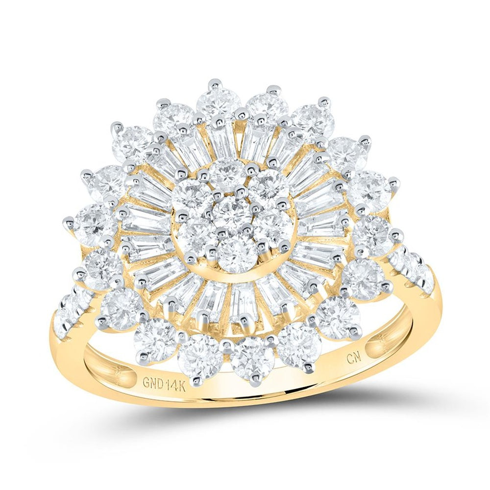 14K Yellow Gold Round Diamond Ring - 2 Carat Total Diamond Weight