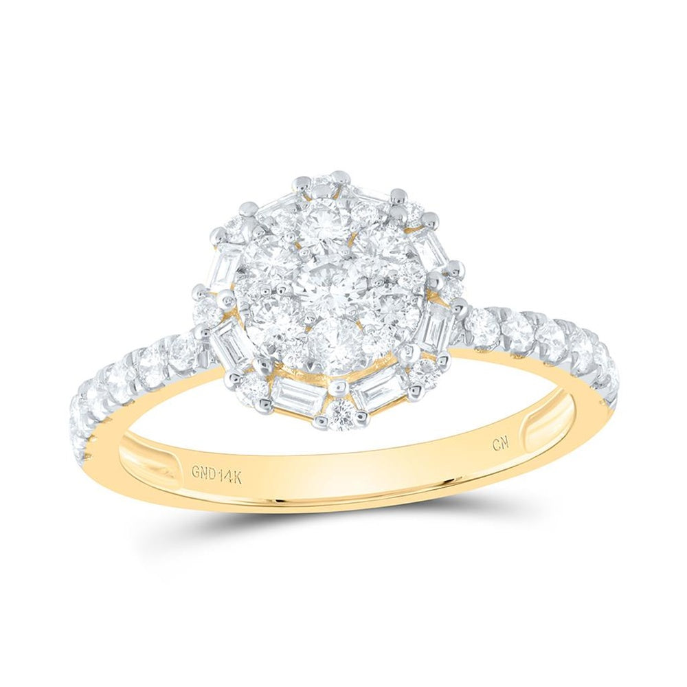 14K Yellow Gold Round Diamond Ring - 7/8 Carat Total Diamond Weight
