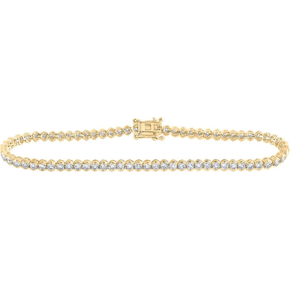 14K Yellow Gold Round Diamond Single Row Tennis Bracelet - 3.15 Carat Total Diamond Weight