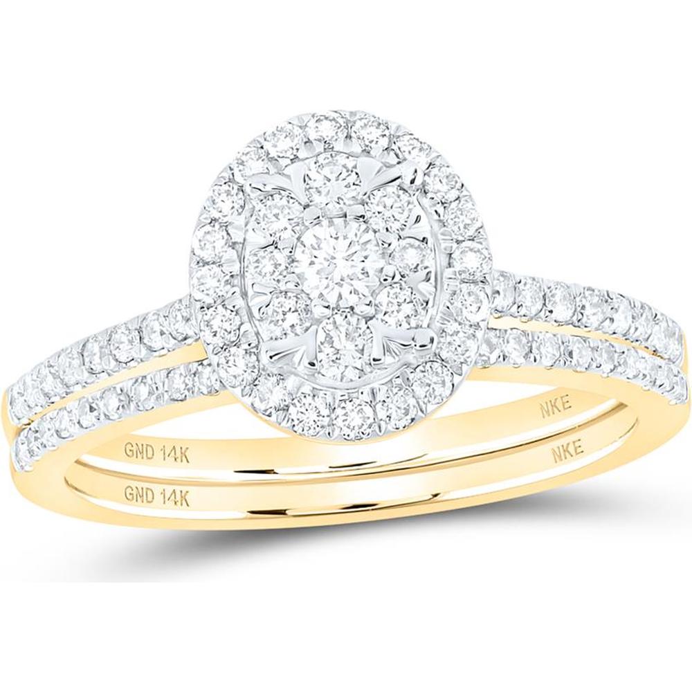 14K Yellow Gold Round Diamond Slender Oval Bridal Wedding Ring Set - 5/8 Carat Total Diamond Weight