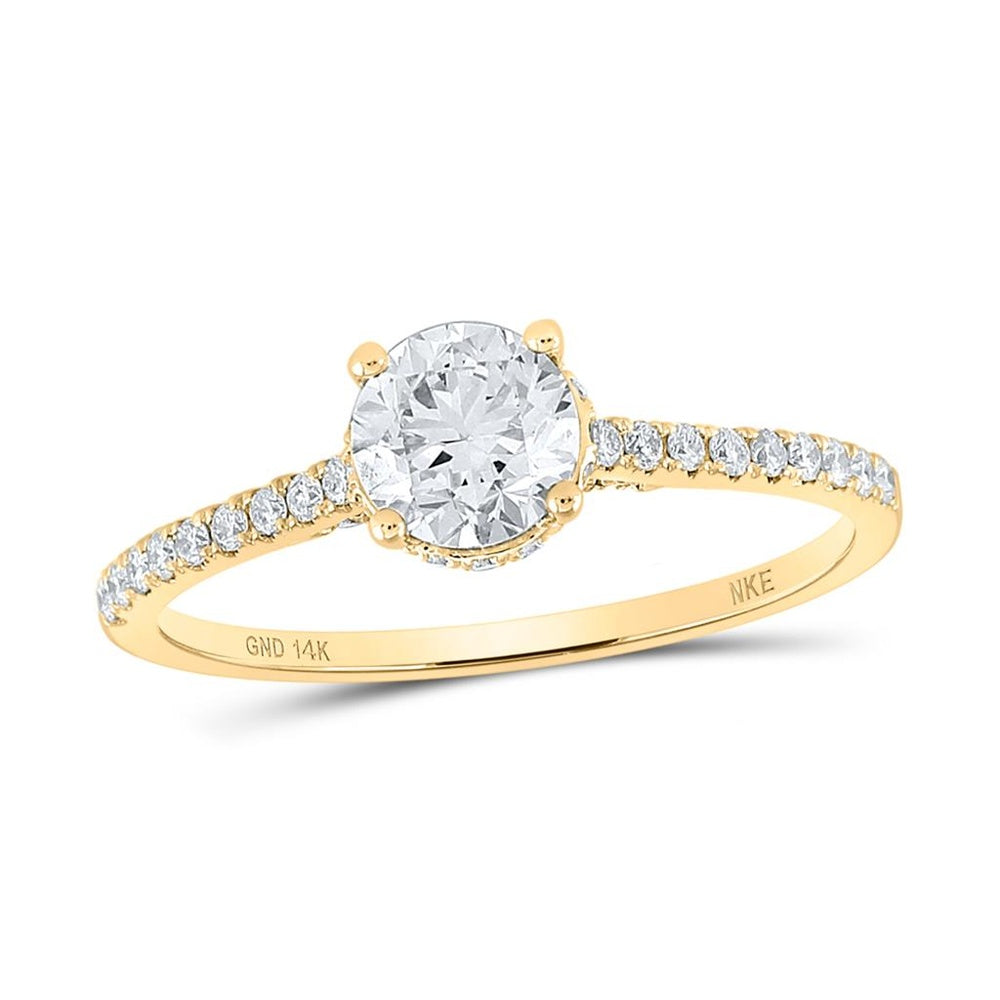 14K Yellow Gold Round Diamond Solitaire Bridal Engagement Ring (Certified) - 1 Carat Total Diamond Weight