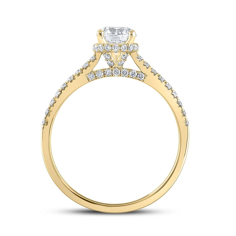 14K Yellow Gold Round Diamond Solitaire Bridal Engagement Ring (Certified) - 1 Carat Total Diamond Weight