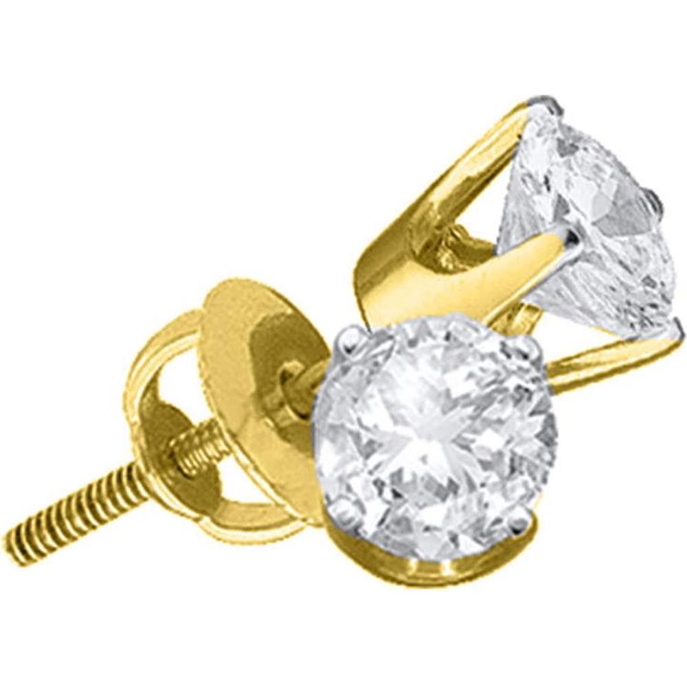 14K Yellow Gold Round Diamond Solitaire Earrings - 5/8 Carat Total Diamond Weight (Certified)