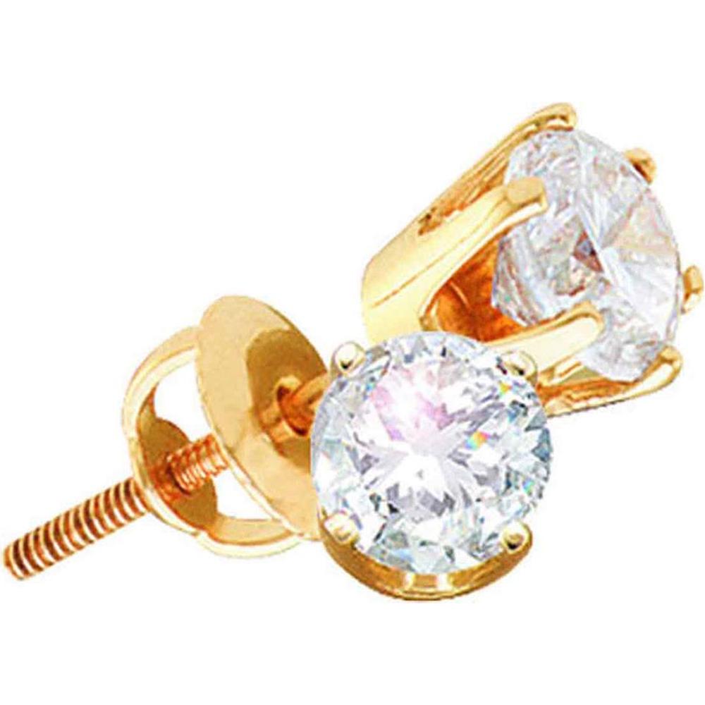 14K Yellow Gold Round Diamond Solitaire Stud Earrings - 2.14 Carat Total Diamond Weight