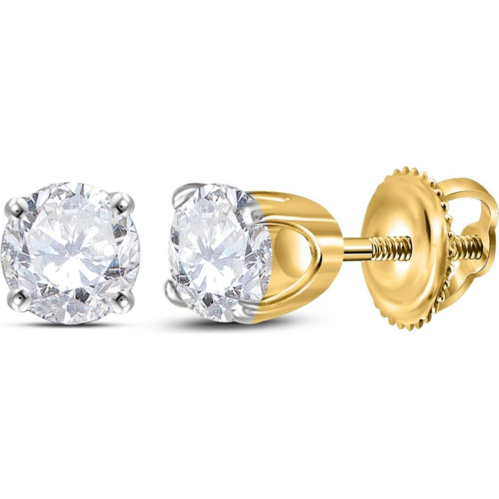 14K Yellow Gold Round Diamond Solitaire Stud Earrings with Screw Backs - 0.625 Carat Total Diamond Weight